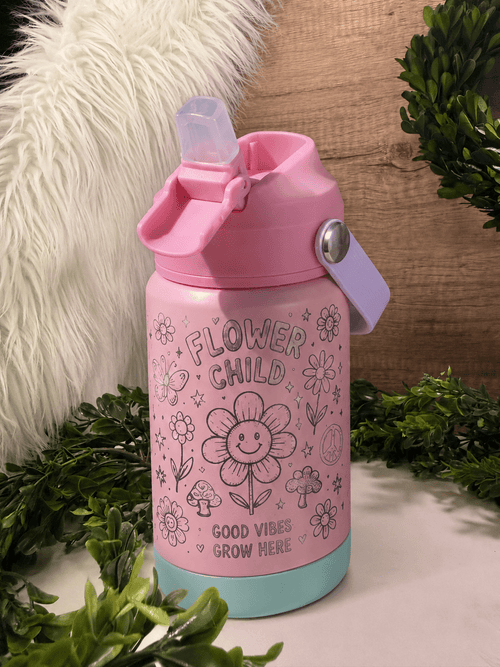 12oz Kids Flower Child - Beam The Vibe 12oz Kids Flower Child in with laser engraved design