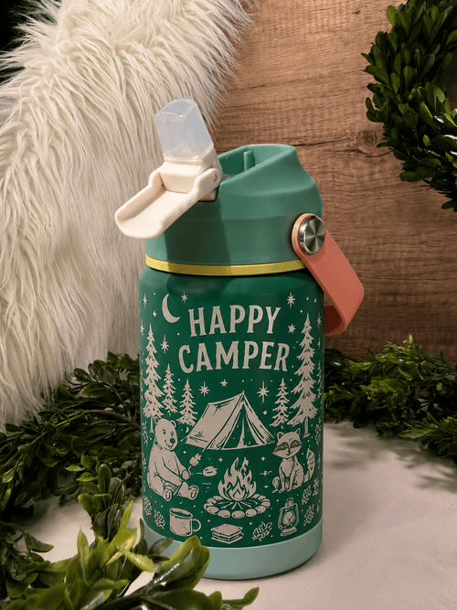 12oz Kids Happy Camper - Beam The Vibe 12oz Kids Happy Camper in with laser engraved design