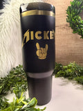 Black tumbler with gold 'Mickey' design